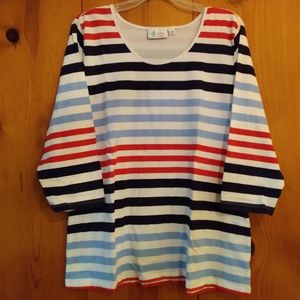 D&Co Striped 3/4 Sleeve Scoop Neck Top NWOT